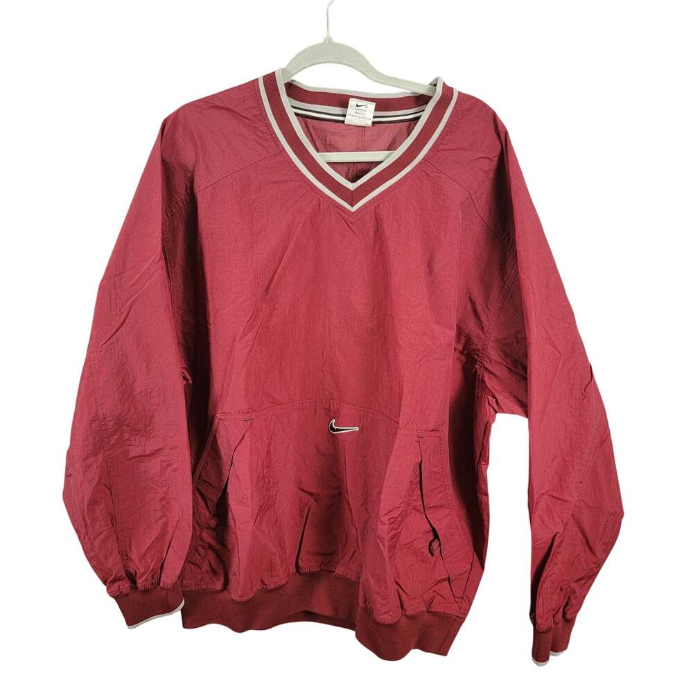 Vintage Nike V-Neck Pullover Windbreaker Mens XL Maroon Red Gray Trim Swoosh